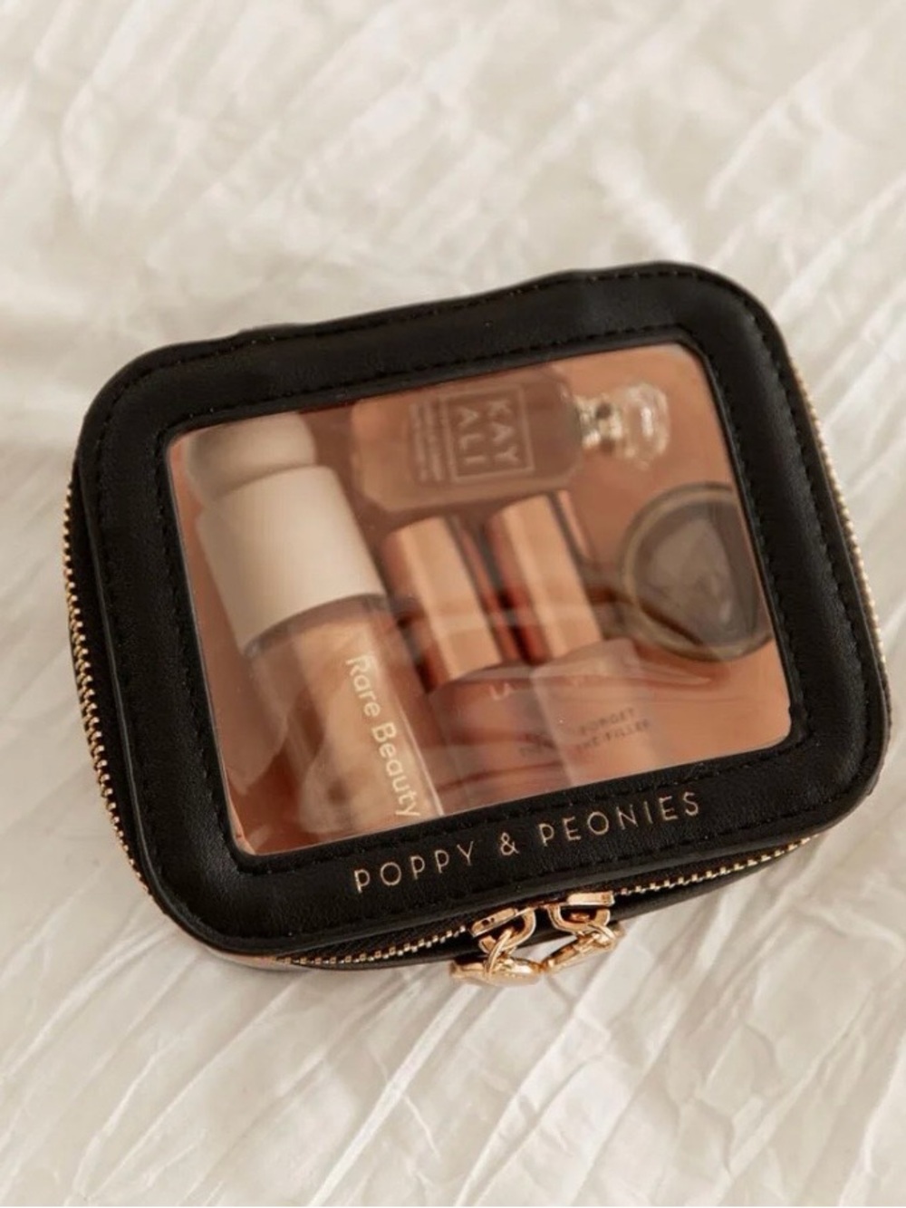 Poppy & Peonies Black and Gold Clear-Top Travel Case